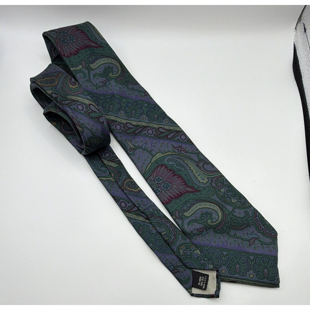 Sovereign Men’s 100% Silk Paisley Woven Tie Green Purple Blue
